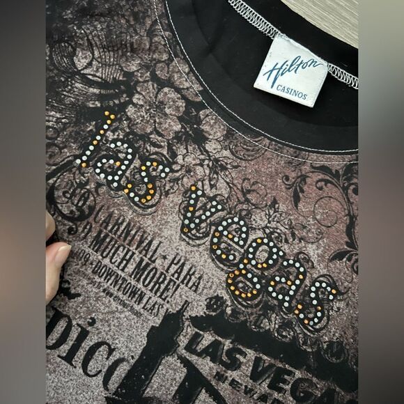 Y2k Hilton Casinos Las Vegas Shirt Rhinestones size Medium - Picture 3 of 6